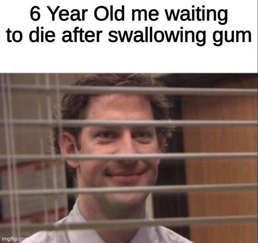 Jim Halpert | 6 Year Old me waiting to die after swallowing gum | image tagged in jim halpert | made w/ Imgflip meme maker