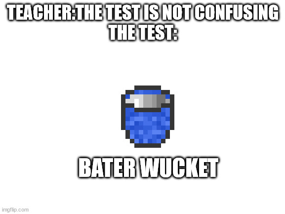 Bruh | TEACHER:THE TEST IS NOT CONFUSING
THE TEST:; BATER WUCKET | image tagged in blank white template | made w/ Imgflip meme maker