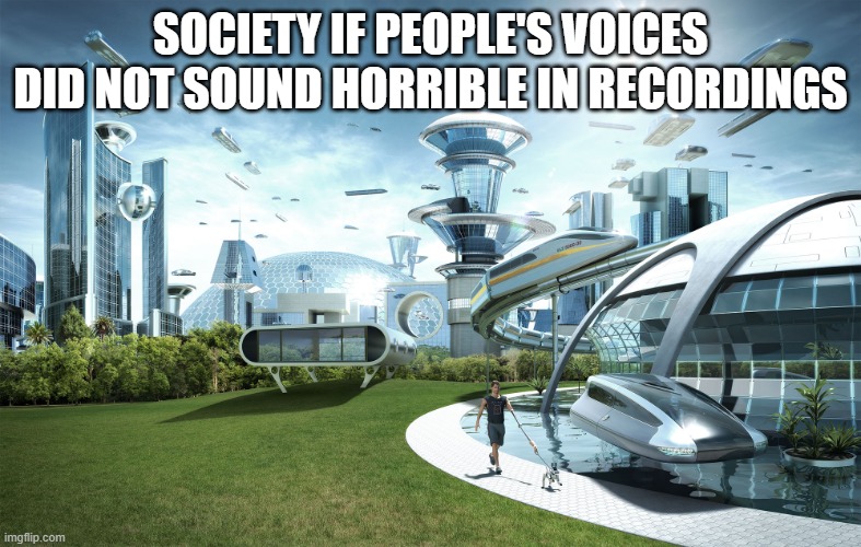 Futuristic Utopia | SOCIETY IF PEOPLE'S VOICES DID NOT SOUND HORRIBLE IN RECORDINGS | image tagged in futuristic utopia | made w/ Imgflip meme maker