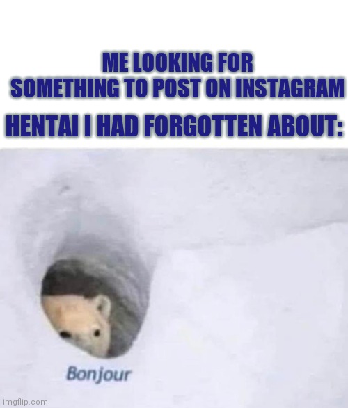 It do be like that | ME LOOKING FOR SOMETHING TO POST ON INSTAGRAM; HENTAI I HAD FORGOTTEN ABOUT: | image tagged in bonjour,hentai,polar bear,anime,instagram | made w/ Imgflip meme maker