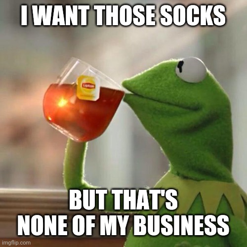 Kermit Lipton | I WANT THOSE SOCKS BUT THAT'S NONE OF MY BUSINESS | image tagged in kermit lipton | made w/ Imgflip meme maker