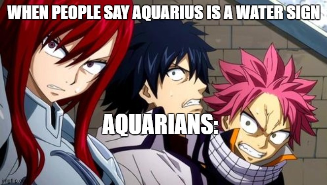 I'm not a water sign >-< | WHEN PEOPLE SAY AQUARIUS IS A WATER SIGN; AQUARIANS: | image tagged in cartoon is not anime | made w/ Imgflip meme maker