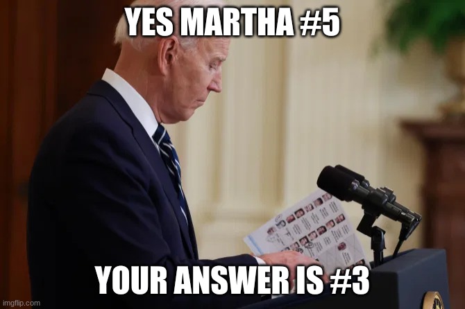 Fake brain dead president |  YES MARTHA #5; YOUR ANSWER IS #3 | image tagged in brain dead | made w/ Imgflip meme maker
