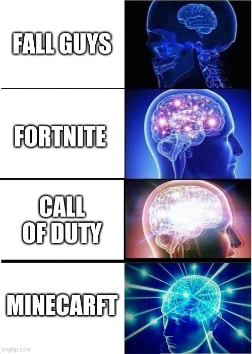 Expanding Brain Meme | FALL GUYS; FORTNITE; CALL OF DUTY; MINECARFT | image tagged in memes,expanding brain | made w/ Imgflip meme maker