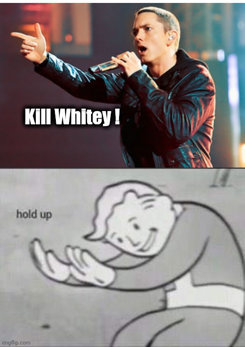 It was all downhill from here | Kill Whitey ! | image tagged in eminem rap,fallout hold up,reality is often dissapointing,he just points at people | made w/ Imgflip meme maker