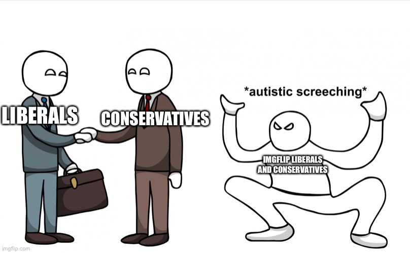 This is very true | CONSERVATIVES; LIBERALS; IMGFLIP LIBERALS AND CONSERVATIVES | image tagged in autistic screeching | made w/ Imgflip meme maker