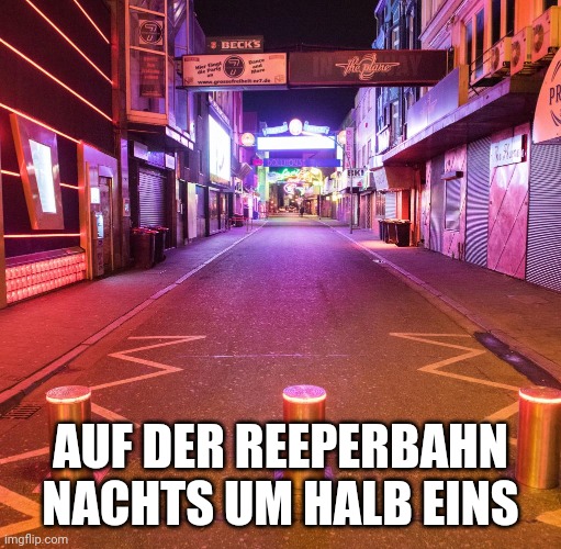 Auf der Reeperbahn nachts um halb eins | AUF DER REEPERBAHN NACHTS UM HALB EINS | image tagged in lockdown | made w/ Imgflip meme maker