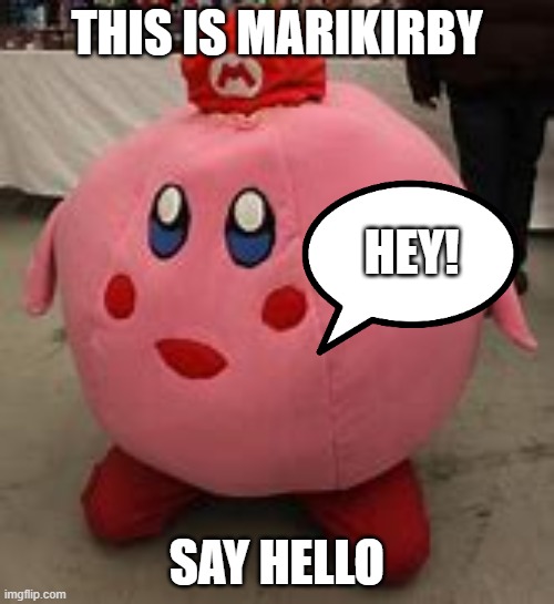 funny marikriby | THIS IS MARIKIRBY; HEY! SAY HELLO | image tagged in mario kirby | made w/ Imgflip meme maker