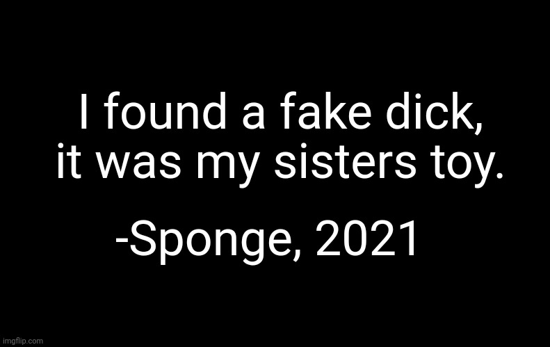 *is on call with her* | I found a fake dick, it was my sisters toy. -Sponge, 2021 | image tagged in black | made w/ Imgflip meme maker