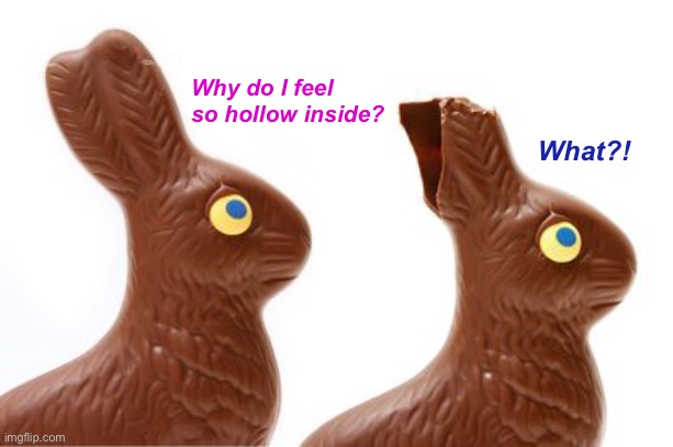 Poor Bunnies | Why do I feel so hollow inside? What?! | image tagged in funny memes,bad jokes,eyeroll | made w/ Imgflip meme maker