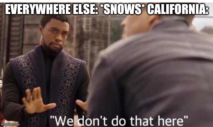 I've never seen real snow in person | EVERYWHERE ELSE: *SNOWS* CALIFORNIA: | image tagged in we dont do that here | made w/ Imgflip meme maker