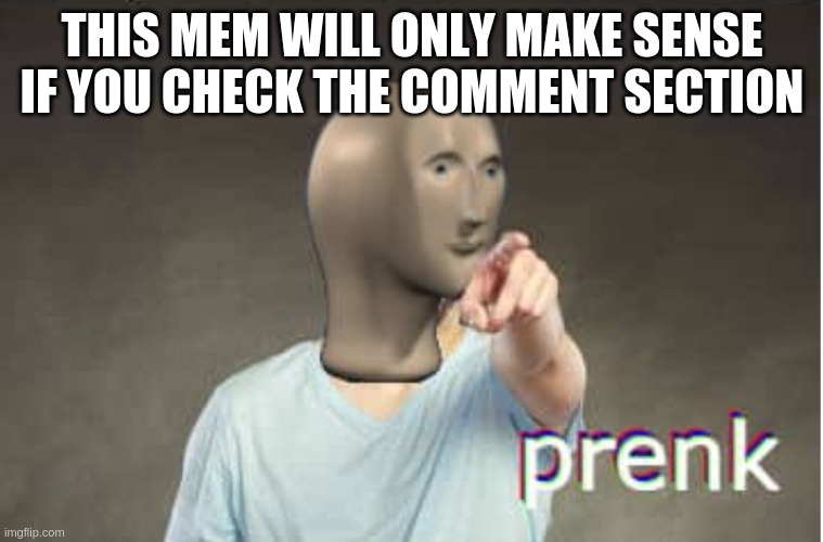 prenk | THIS MEM WILL ONLY MAKE SENSE IF YOU CHECK THE COMMENT SECTION | image tagged in prenk | made w/ Imgflip meme maker