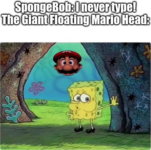 You should type | SpongeBob: I never type!
The Giant Floating Mario Head: | image tagged in tired spongebob | made w/ Imgflip meme maker