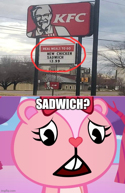 Sadwich? Very sad. | SADWICH? | image tagged in sad giggles htf,you had one job,sad,sandwich,kfc,funny | made w/ Imgflip meme maker