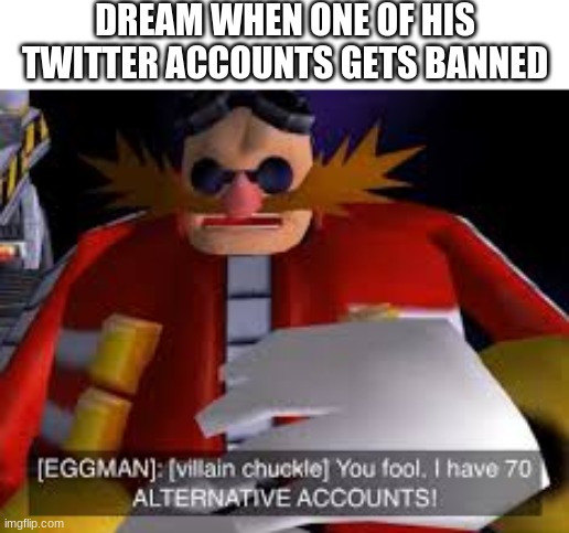 nvm ima keep going | DREAM WHEN ONE OF HIS TWITTER ACCOUNTS GETS BANNED | image tagged in eggman alternative accounts | made w/ Imgflip meme maker