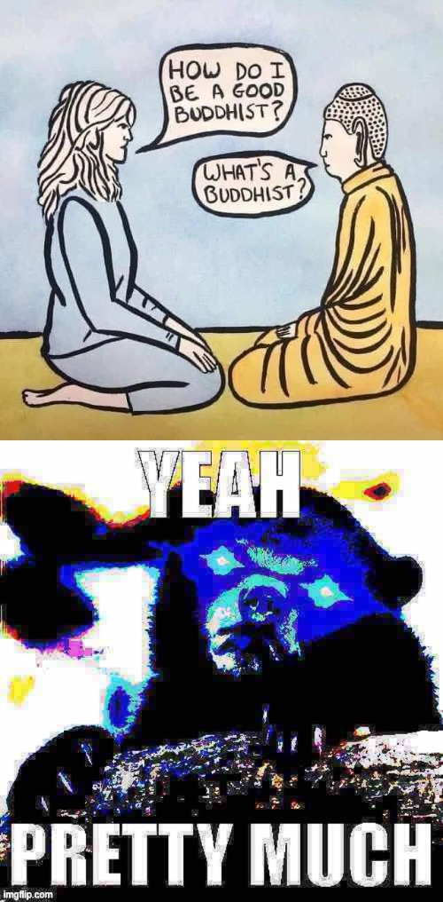 Buddhism teaches the art of forgoing attachments, even to Buddha. | image tagged in what's a buddhist,yeah pretty much confession bear deep-fried 2,philosophy,buddhism,buddha,religion | made w/ Imgflip meme maker