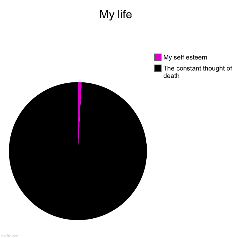 (cue the sad violin music) (mod note: please call this number 1-800-273-8255) | My life  | The constant thought of death, My self esteem | image tagged in charts,pie charts | made w/ Imgflip chart maker