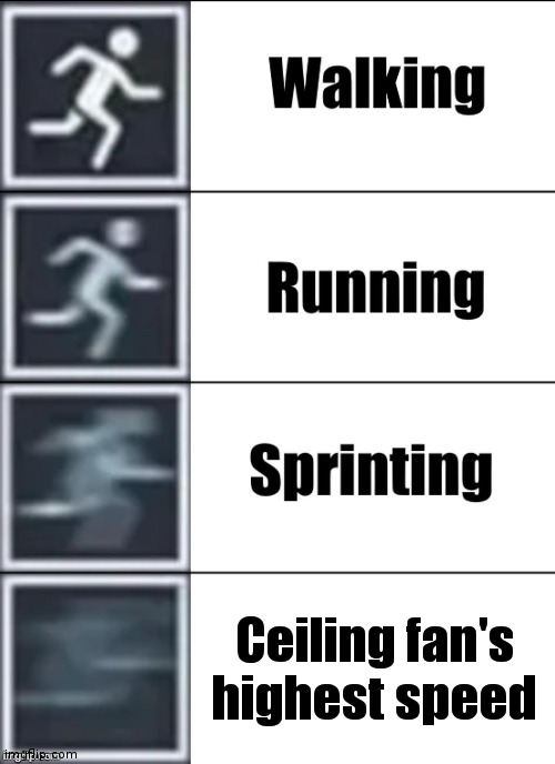 Why is my ceiling fan so fast? | Ceiling fan's highest speed | image tagged in very fast | made w/ Imgflip meme maker