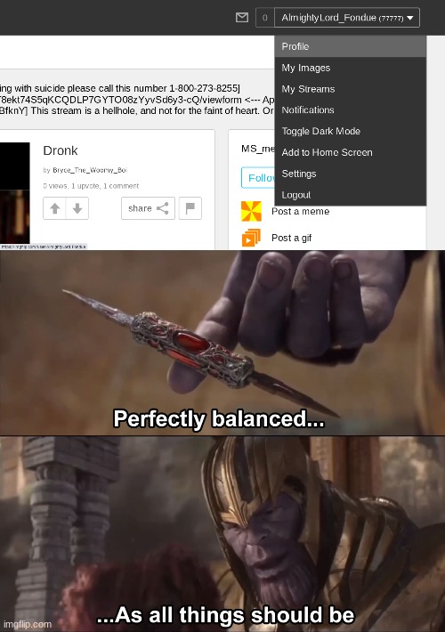 image tagged in thanos perfectly balanced as all things should be | made w/ Imgflip meme maker