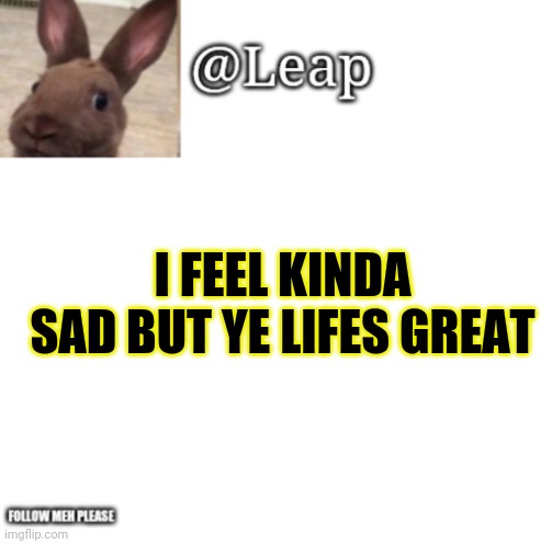 Lovin life | I FEEL KINDA SAD BUT YE LIFES GREAT | image tagged in leaps template | made w/ Imgflip meme maker