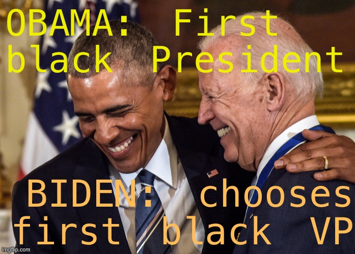 Milestones for the Democratic Party, and for America. | OBAMA: First black President; BIDEN: chooses first black VP | image tagged in joe biden obama | made w/ Imgflip meme maker