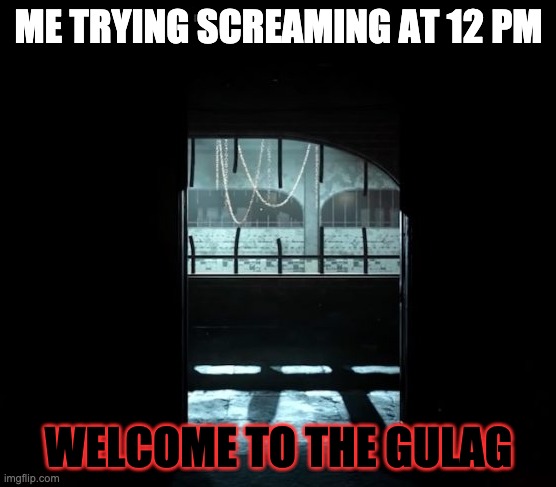 COD Gulag | ME TRYING SCREAMING AT 12 PM; WELCOME TO THE GULAG | image tagged in cod gulag | made w/ Imgflip meme maker