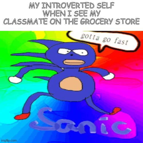 GOTTA GO FAST | MY INTROVERTED SELF WHEN I SEE MY CLASSMATE ON THE GROCERY STORE | image tagged in sonic,introverts | made w/ Imgflip meme maker