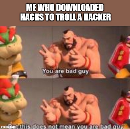 Anti Hacker | ME WHO DOWNLOADED
 HACKS TO TROLL A HACKER | image tagged in you are bad guy,hacks,troll,good hacker,hacker,peepeepoopoo | made w/ Imgflip meme maker