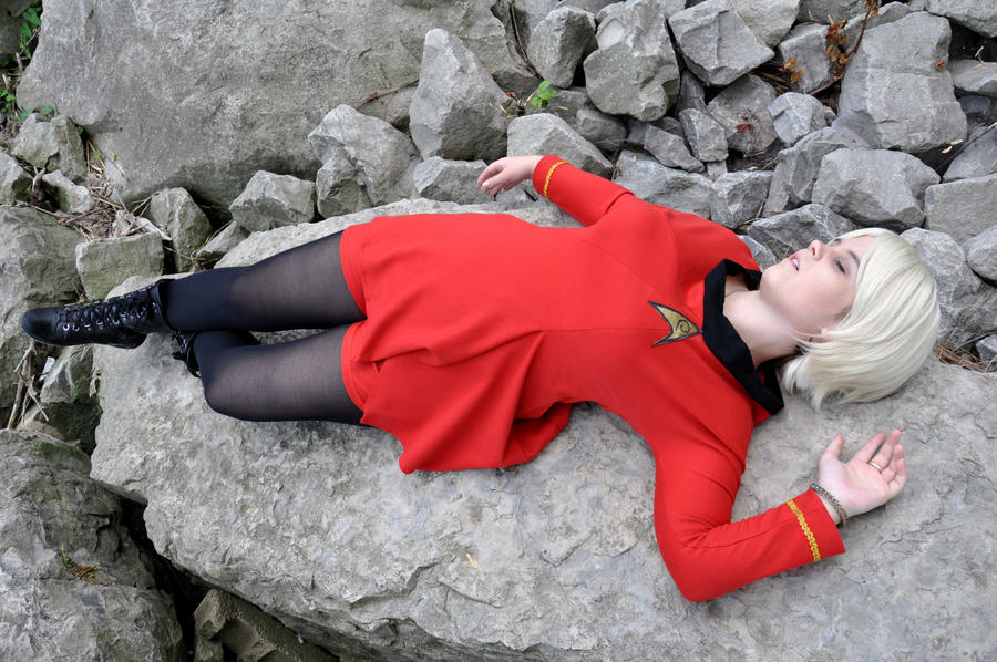Star Trek dead redshirt female cosplayer Blank Meme Template
