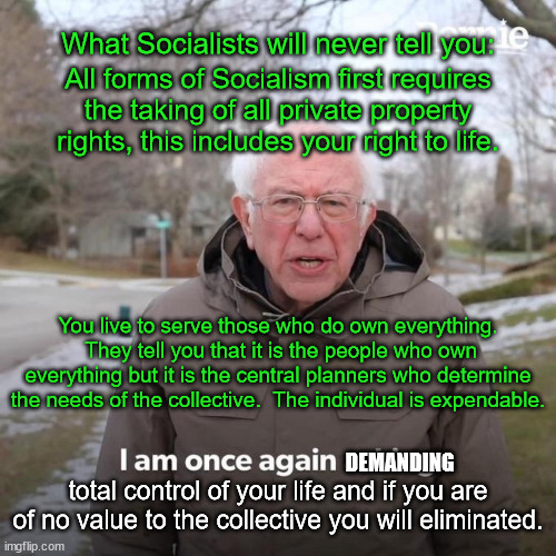 This is the dystopian future that the Sci Fi movies depicted  except it is the left who is causing it.  It always was the left. | What Socialists will never tell you:; All forms of Socialism first requires the taking of all private property rights, this includes your right to life. You live to serve those who do own everything.  They tell you that it is the people who own everything but it is the central planners who determine the needs of the collective.  The individual is expendable. DEMANDING; total control of your life and if you are of no value to the collective you will eliminated. | image tagged in democratic socialism,socialism,slavery | made w/ Imgflip meme maker