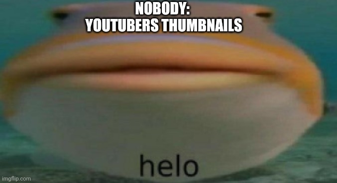 helo | NOBODY: 

YOUTUBERS THUMBNAILS | image tagged in helo | made w/ Imgflip meme maker