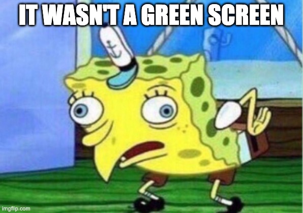 Mocking Spongebob | IT WASN'T A GREEN SCREEN | image tagged in memes,mocking spongebob | made w/ Imgflip meme maker