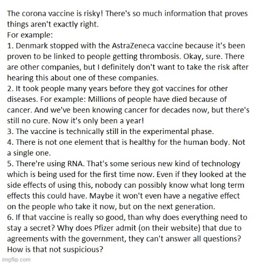 NO VACCINE! Part 1/2 - I wrote a reaction on a comment and I thought: "Let's share it with the rest of the Imgflip community." | image tagged in coronavirus,covid-19,vaccine,facts,information,arguments | made w/ Imgflip meme maker