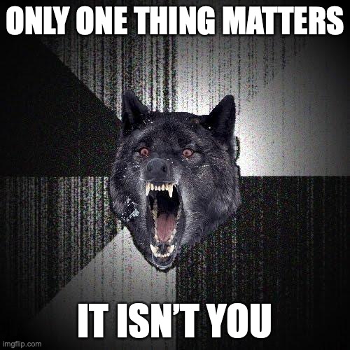 Insanity Wolf Meme | ONLY ONE THING MATTERS; IT ISN’T YOU | image tagged in memes,insanity wolf | made w/ Imgflip meme maker