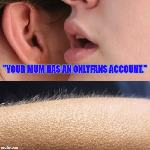 Whisper and Goosebumps | "YOUR MUM HAS AN ONLYFANS ACCOUNT." | image tagged in whisper and goosebumps | made w/ Imgflip meme maker