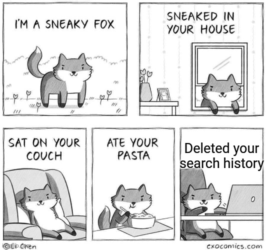 Sneaky fox | Deleted your search history | image tagged in sneaky fox | made w/ Imgflip meme maker
