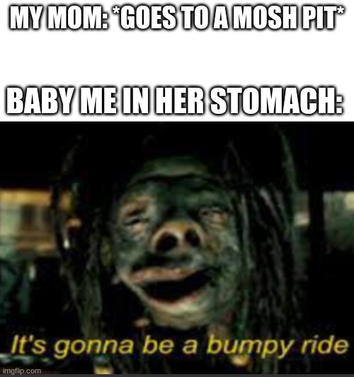 It’s Gonna Be A Bumpy Ride | MY MOM: *GOES TO A MOSH PIT*; BABY ME IN HER STOMACH: | image tagged in it s gonna be a bumpy ride | made w/ Imgflip meme maker