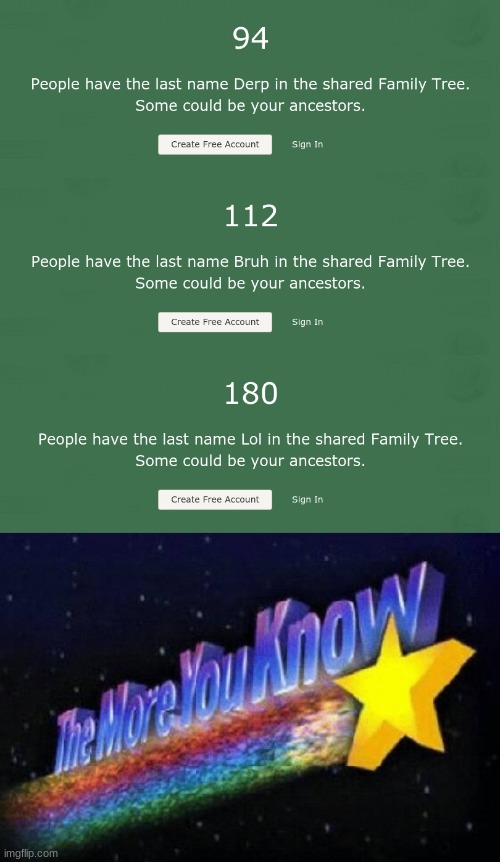 familysearch.org | image tagged in the more you know,you were so drunk last night,bruh,lol,derp | made w/ Imgflip meme maker