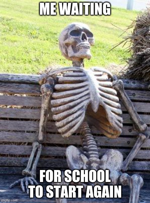 Waiting for school to start... | ME WAITING; FOR SCHOOL TO START AGAIN | image tagged in memes,waiting skeleton,school | made w/ Imgflip meme maker