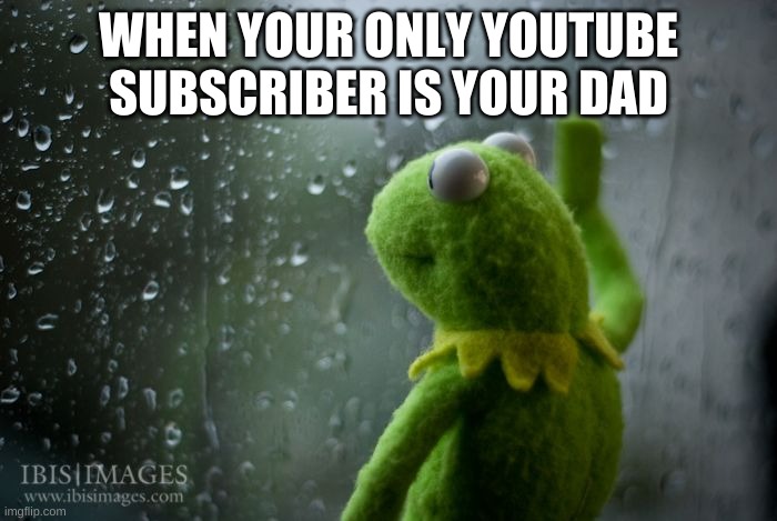 (Sad doggo noises) |  WHEN YOUR ONLY YOUTUBE SUBSCRIBER IS YOUR DAD | image tagged in kermit window,memes,funny memes,kermit,evil kermit,barney will eat all of your delectable biscuits | made w/ Imgflip meme maker