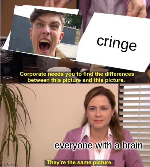 at least morgz quit youtube | cringe; everyone with a brain | image tagged in memes,they're the same picture | made w/ Imgflip meme maker