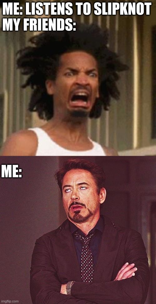 why does metal get so much hate | ME: LISTENS TO SLIPKNOT
MY FRIENDS:; ME: | image tagged in crab man eww,robert downey jr annoyed | made w/ Imgflip meme maker