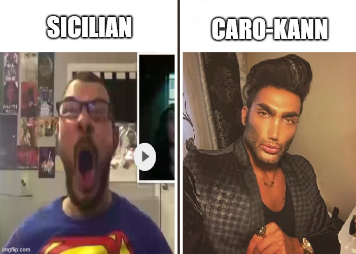 Average Fan vs Average Enjoyer | CARO-KANN; SICILIAN | image tagged in average fan vs average enjoyer | made w/ Imgflip meme maker