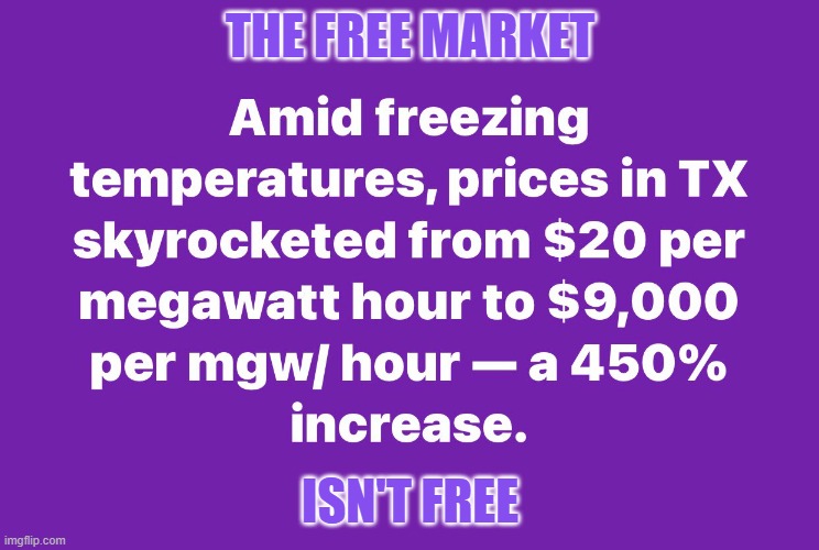The free market isn't free | THE FREE MARKET; ISN'T FREE | image tagged in free market,economy,texas,power | made w/ Imgflip meme maker