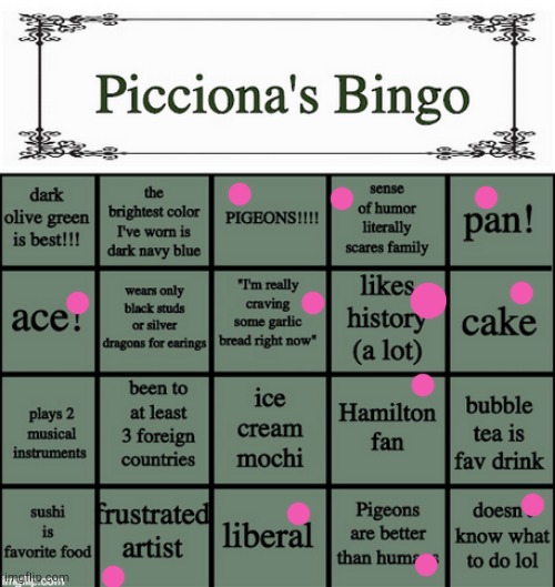 I am loving these bingo boards | image tagged in picciona's bingo | made w/ Imgflip meme maker