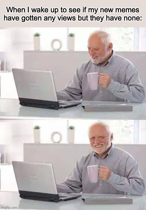 Hide the Pain Harold | When I wake up to see if my new memes have gotten any views but they have none: | image tagged in memes,hide the pain harold | made w/ Imgflip meme maker