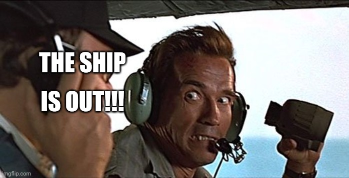 The evergiven is put | THE SHIP; IS OUT!!! | image tagged in true lies,evergiven,evergreen,arnold schwarzenegger,ship | made w/ Imgflip meme maker
