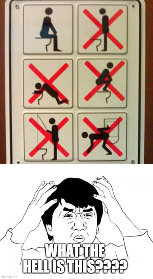 What? | WHAT THE HELL IS THIS???? | image tagged in memes,jackie chan wtf,bruh,bathroom,signs,stupid | made w/ Imgflip meme maker
