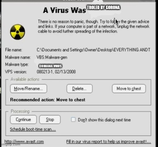A virus was decteded | TROLED BY CORONA; COROANA VIRUS | image tagged in a virus was decteded | made w/ Imgflip meme maker