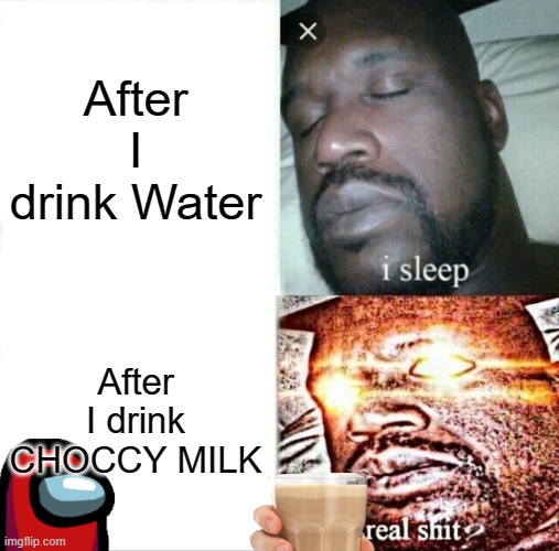 Choccy Milk | After I drink Water; After I drink CHOCCY MILK | image tagged in memes,sleeping shaq,kermit the frog | made w/ Imgflip meme maker